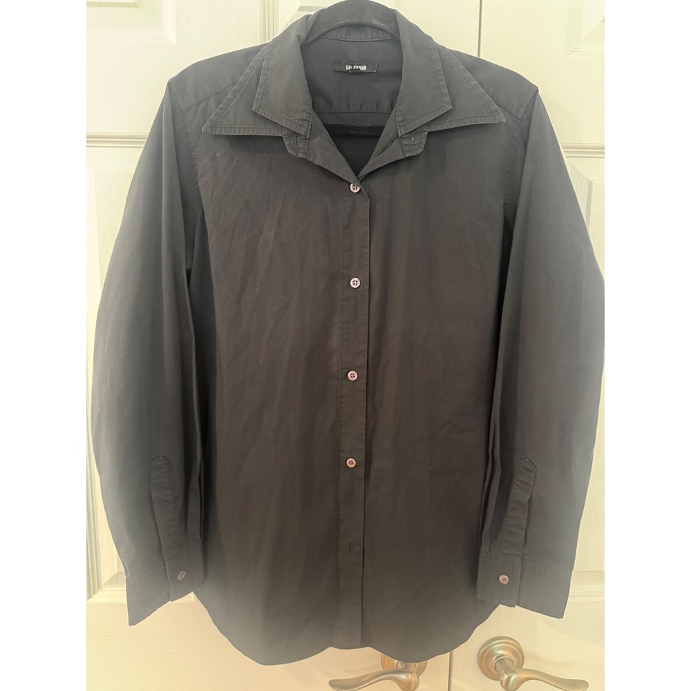 Kal Rieman Double Collared Stretch Shirt Black Long Sleeve Button Down Size 14